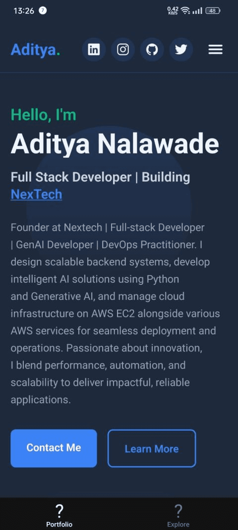 Aditya Nalawade Portfolio (React Native)